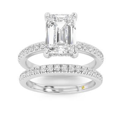 Aurelia Lab Grown Emerald Cut Diamond Engagement Ring with the BonBon Half Coverage Wedding Band | 14K White Gold 2 5/8 ct. t...