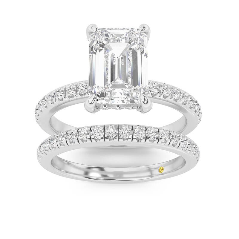 Aurelia Lab Grown Emerald Cut Diamond Engagement Ring with the BonBon Half Coverage Wedding Band | 14K White Gold 2 5/8 ct. t...