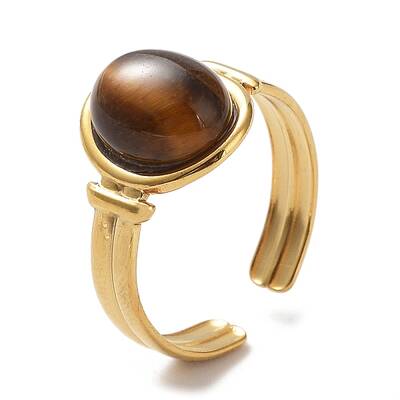 Natural Tiger Eye Oval Open Cuff Rings