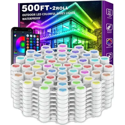 500 Feet Permanent Outdoor Light, RGB Eaves Light, Comes with App Control Remote, DIY Scene Mode IP67 Waterproof Eaves Lighti...