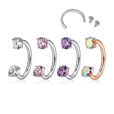 Titanium TINY GEM Horseshoe Nose Hoop Internally Threaded Gems for Piercings | Nose Ring