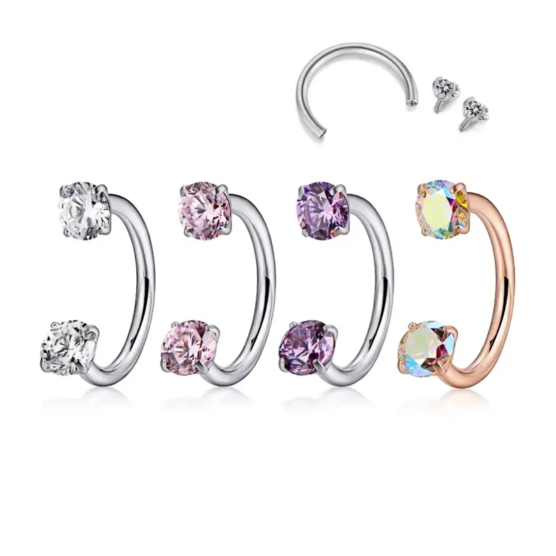 Titanium TINY GEM Horseshoe Nose Hoop Internally Threaded Gems for Piercings | Nose Ring