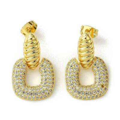 Brass with Cubic Zirconia Dangle Stud Earrings