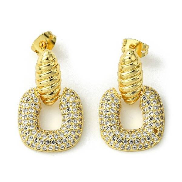 Brass with Cubic Zirconia Dangle Stud Earrings