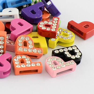 Mixed Color Zinc Alloy Grade A Rhinestone Letter Slide Charms