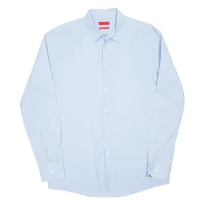 HUGO Slim Fit Mens Plain Shirt Blue Long Sleeve XL