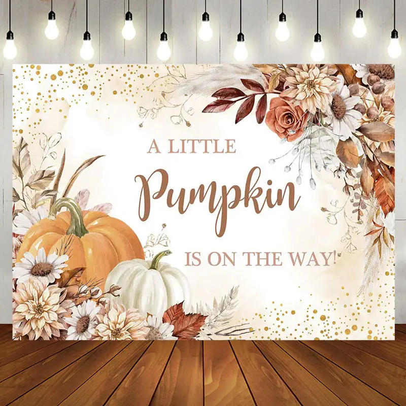 Little Pumpkin Floral Autumn Baby Shower Backdrop - Aperturee