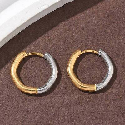 304 Stainless Steel Two Tone Hoop Earrings