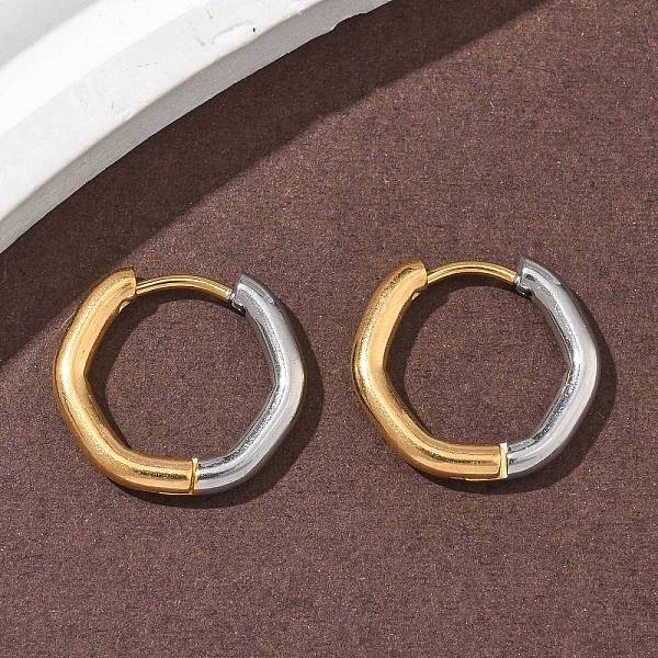 304 Stainless Steel Two Tone Hoop Earrings