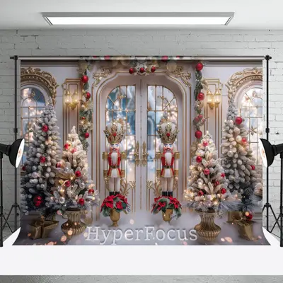 White Gold Lit Christmas Nutcracker Store Backdrop - Aperturee