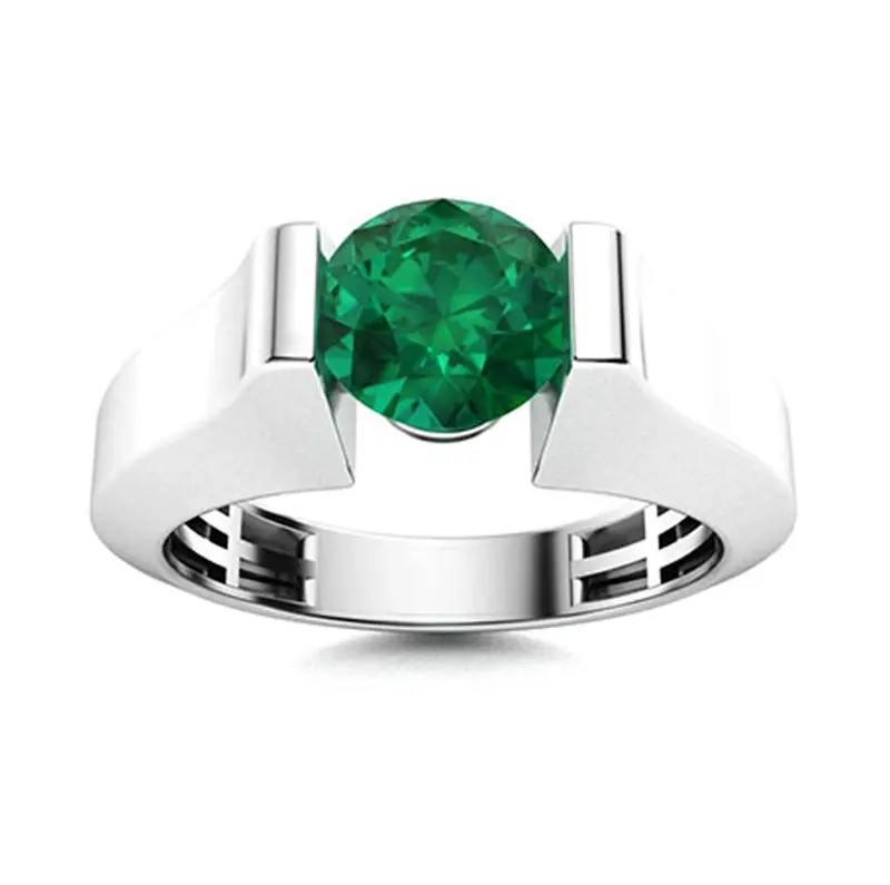 10K White Gold 1 to 5 CT Round Gemstone Engagement Band for Men