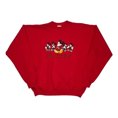Mickey Mouse Disney Cartoon Sweatshirt - XL Red Cotton | Size: x-large