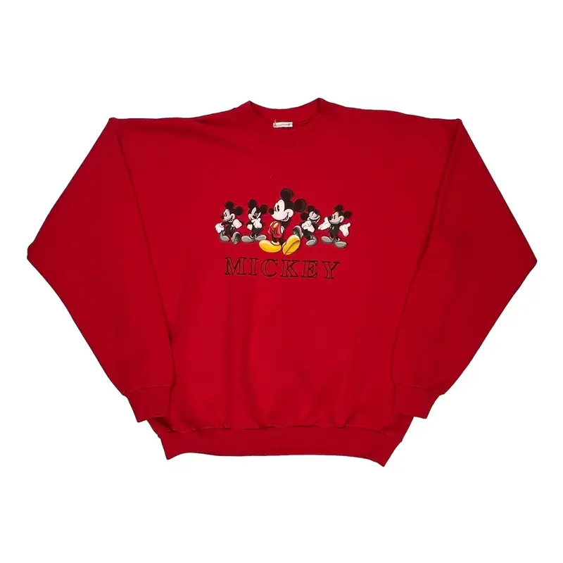 Mickey Mouse Disney Cartoon Sweatshirt - XL Red Cotton | Size: x-large