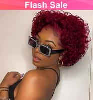 99J# Short Curly Lace Front Wigs Human Hair Pixie Cut Wig for Black Women 13x1 HD Transparent Pixie Cut Curly Lace Front Wigs...