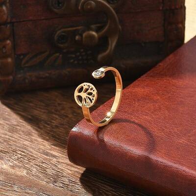 304 Stainless Steel Rhinestone Open Cuff Ring for Women
