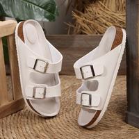 Women's Comfort Straps Adjustable Buckle Slip On Sandals Slide Cork Footbed Sandals