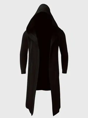 Men's Solid Long Sleeve Hooded Bathrobe, Casual Comfy Loose Open Front Hooded Robe for Daily Wear, Men's Sleepwear for Spring...