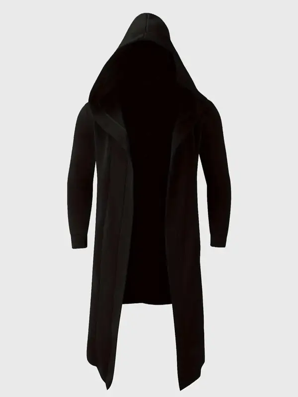 Men's Solid Long Sleeve Hooded Bathrobe, Casual Comfy Loose Open Front Hooded Robe for Daily Wear, Men's Sleepwear for Spring...