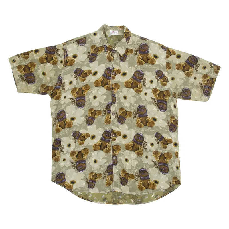 DIGO Bears Mens Shirt Beige Crazy Pattern XL