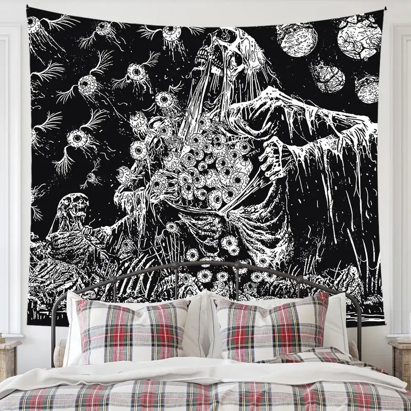 Room Decor Skeleton & Flower Print Tapestry, 1 Count Wall Hanging Tapestry Decor, Wall Art for Home Living Room Bedroom, Hall...