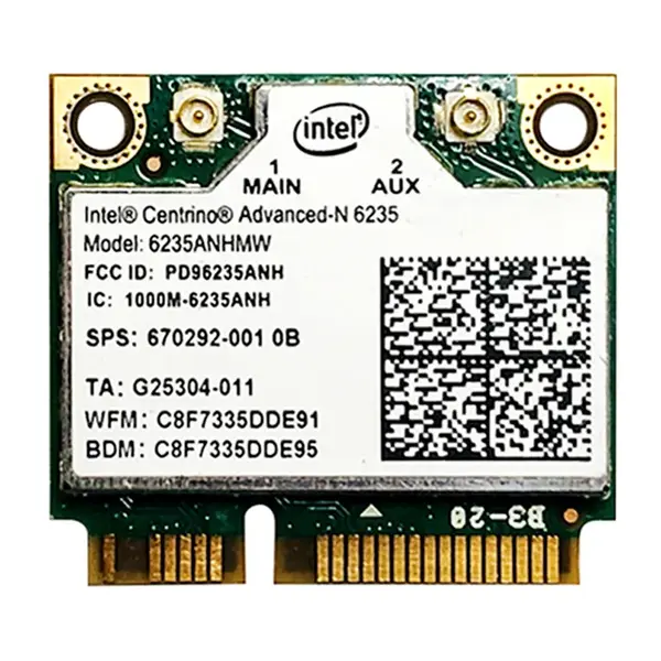 Intel 6235AN-HMWWB | Advanced-N Centrino 6205 Dual Band 300Mbps 2.4GHz / 5GHz IEEE 802.11a/b/g/n Bluetooth 4.0 Half Mini PCI ...