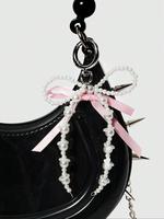 Cute Bowknot Design Beads Keychain, Faux Pearl Decorated Bag Charm, Fashionable Bag Decoration for Women & Girls, Trendy All-...