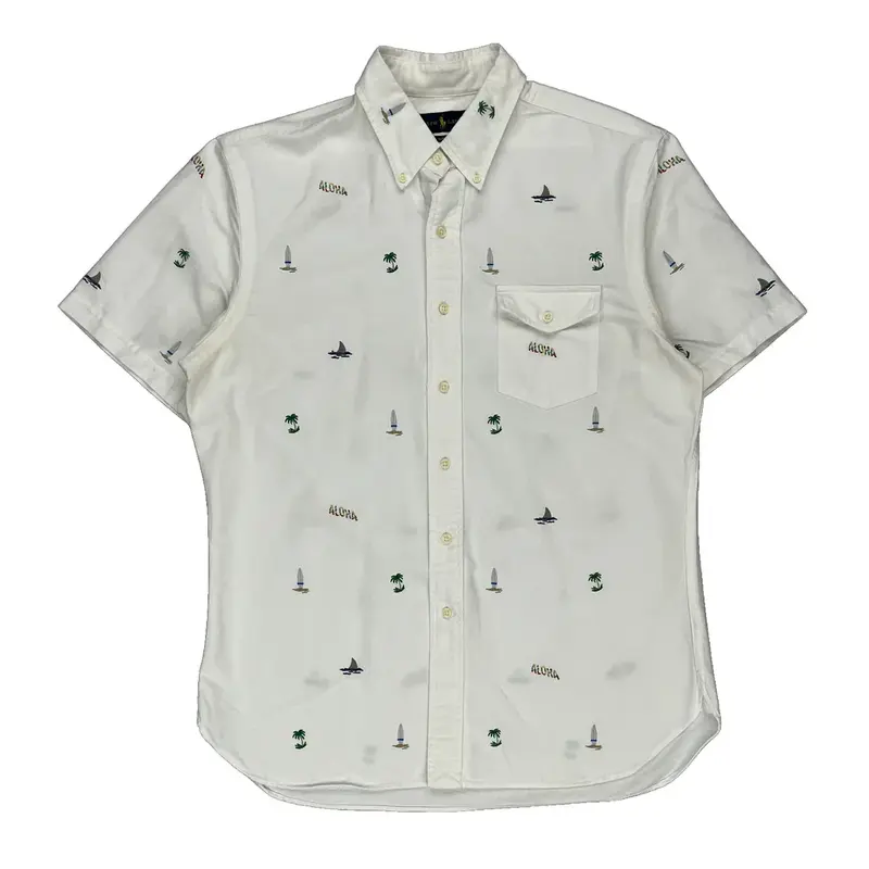 Ralph Lauren Slim Fit Short Sleeve Shirt - Large White Cotton