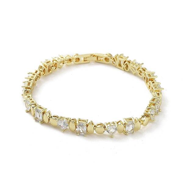 Brass Rectangle & Teardrop & Flat Round Link Chain Bracelets