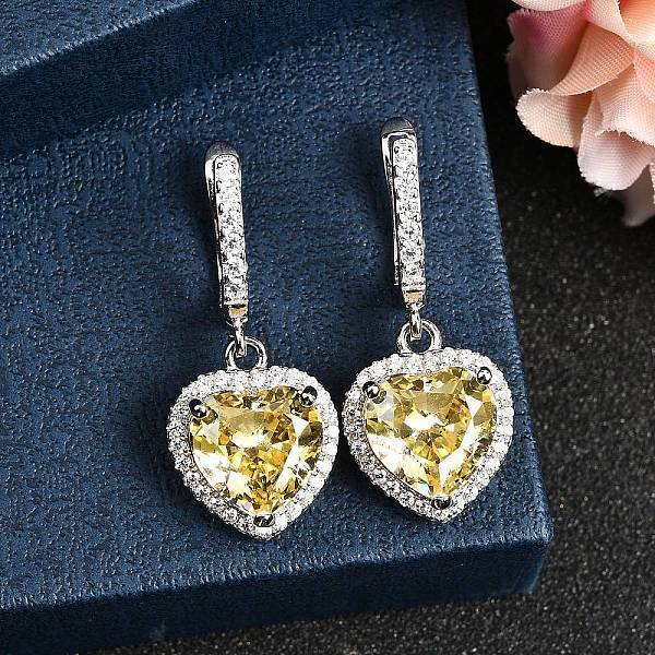 925 Sterling Silver Micro Pave Cubic Zirconia Dangle Hoop Earrings