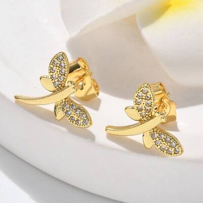 Brass Micro Pave Clear Cubic Zirconia Stud Earrings