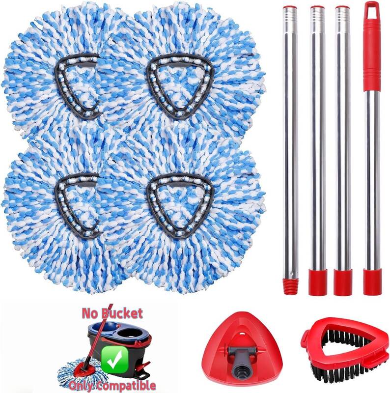 Spin Mop Head Replacement & Shower Floor Scrubber，Compatible with Ocedar RinseClean 2 Tank Mop System,Microfiber Mop Ref