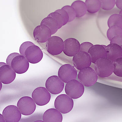 Blue Violet Frosted Round Transparent Glass Bead Strands