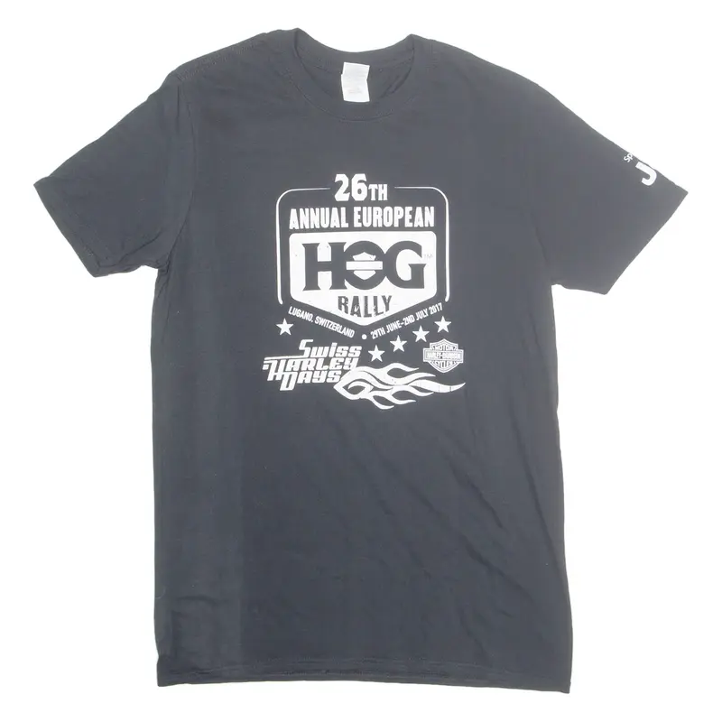 GILDAN Hog Rally Mens Biker T-Shirt Black M