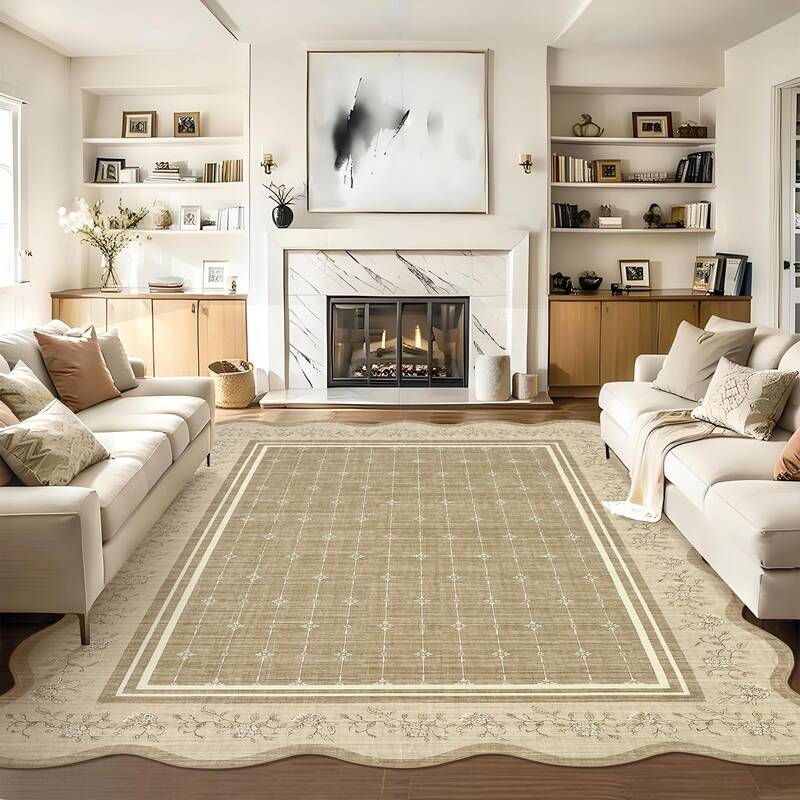 Garvee Scalloped Floral Rug 9x12 Washable Non-Slip Polyester Soft Stain-Resistant Modern Bordered Indoor Living Room Nursery ...