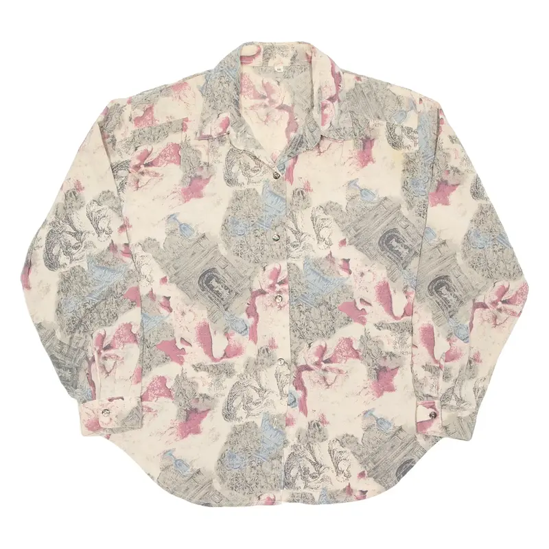 YESSICA Womens Printed Blouse Brown Long Sleeve Silk Crazy Pattern M