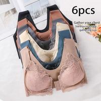 6 Pcs Shockproof Front Buckle Wireless Deep V Bra Anti-sagging Breathable Seamless Push Up Brassiere For Women Close-fitting ...