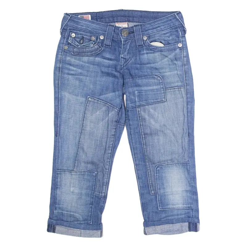 TRUE RELIGION Womens Pedal Pushers Shorts Blue Crazy Pattern M W28
