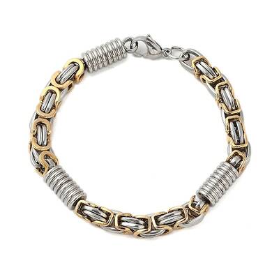 Ion Plating(IP) Grooved Column 304 Stainless Steel Byzantine Chain Bracelets for Men