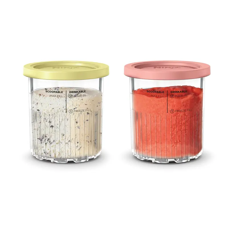 Ninja CREAMi XL Tub 2 Pack - Compatible with NC500 Series CREAMi Ice Cream Makers, BPA-Free, Dishwasher Safe, Clear/Coral/Yel...