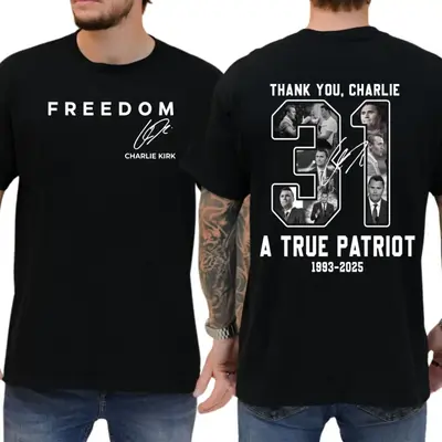 Freedom Charlie Kirk 2 Sided T-shirt, True Patriot Graphic Tee, Rest In Peace Charlie Kirk, Made in USA, for Men & Women 100%...