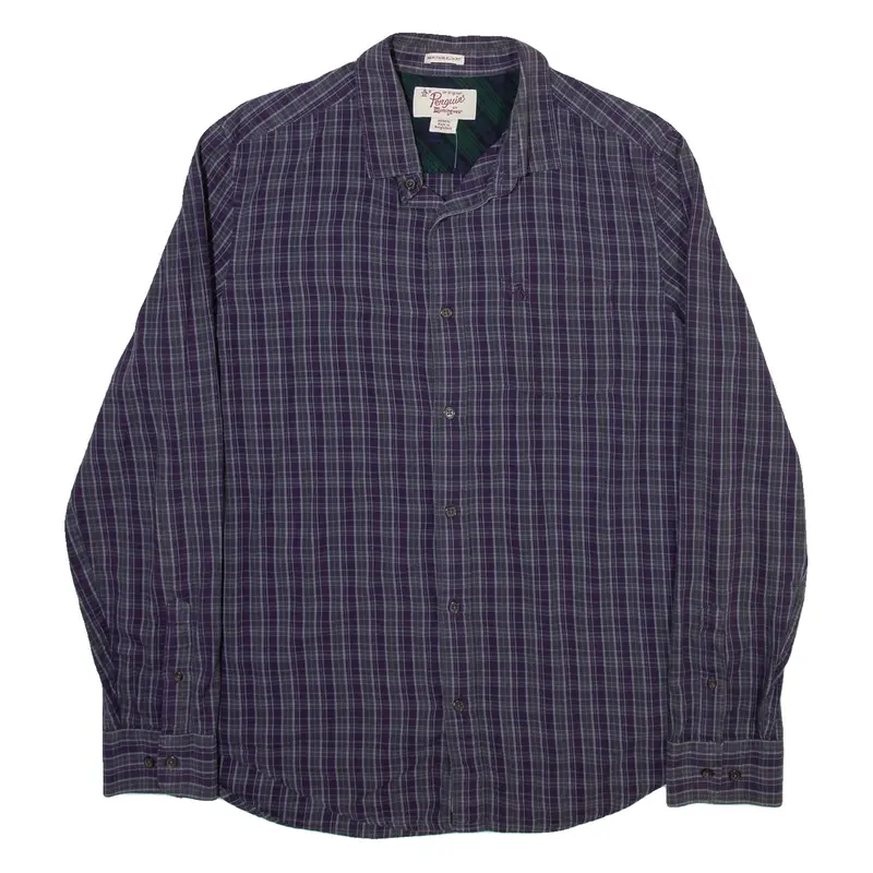 ORIGINAL PENGUIN Mens Shirt Purple Check Long Sleeve M