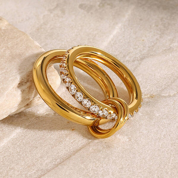Stainless Steel Micro Pave Clear Cubic Zirconia Stacking Finger Rings