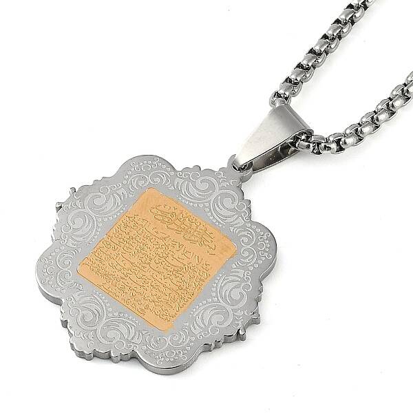 304 Stainless Steel Arabic Elements Flower Pendant Box Chain Necklaces
