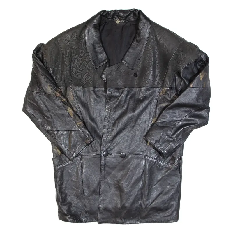 Womens Blazer Jacket Black Faux Leather 90s UK 16