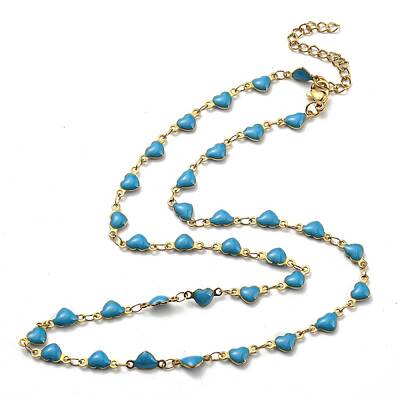Ion Plating(IP) Golden 304 Stainless Steel Heart Link Chain Necklaces