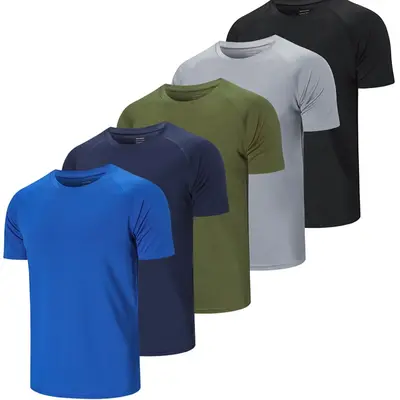 Men Casual Crew Neck Shirts, 5 Pack Running Top Workout Plain Dry Fit Gym Top Moisture Wicking Active Athletic Shirts Short S...