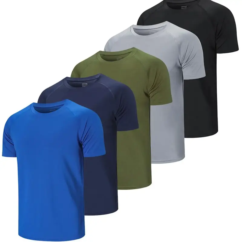 Men Casual Crew Neck Shirts, 5 Pack Running Top Workout Plain Dry Fit Gym Top Moisture Wicking Active Athletic Shirts Short S...