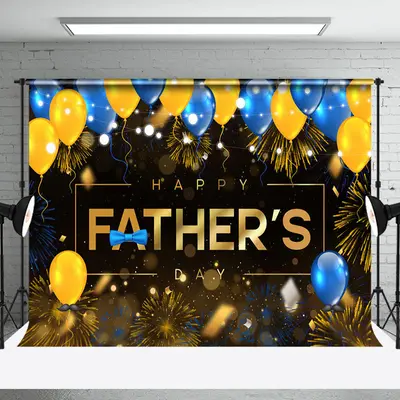 Gold Sparks Blue Yellow Balloon Fathers Day Backdrop - Aperturee
