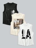Men's Letter & City Print Round Neck Graphic Tank Top, Regular Fit Casual Sleeveless Crew Neck Vest for Summer, Street Style ...