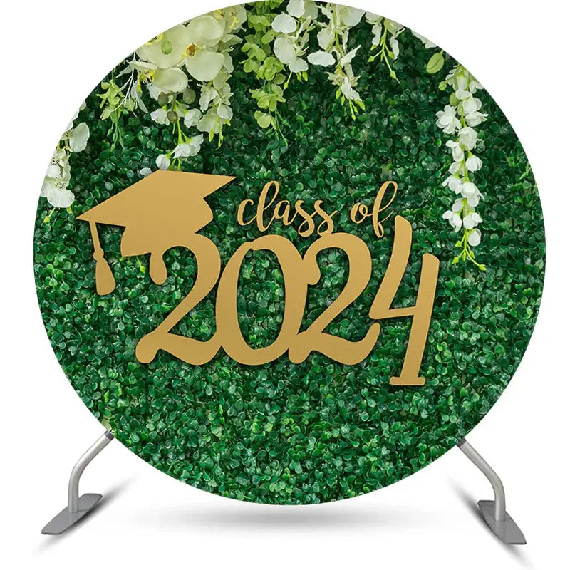 Aperturee Circle White Floral Green Leaf Class Of 2024 Backdrop | Graduation Party Backdrop | Personalized Graduation Banner ...